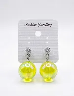 Trendy Neon Yellow Glass Ball Drop Earrings for Women &amp; Girls