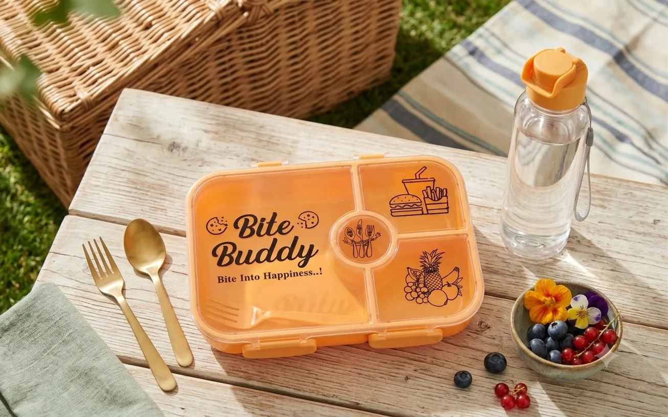Bite Buddy Lunch Box 4 Pieces with Spoon, Fork and Water Bottle 